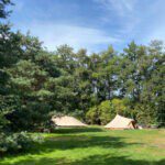 Kampeerveld met twee tenten op Natuurkampeerterrein de Voscheheugte