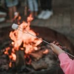 Kampvuur met marshmallows op de camping in Gelderland
