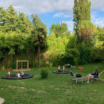 Speelveld met trampolines op camping Domaine du Merlet