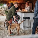 Man met hond in een bar op hond vriendelijke camping in Frankrijk